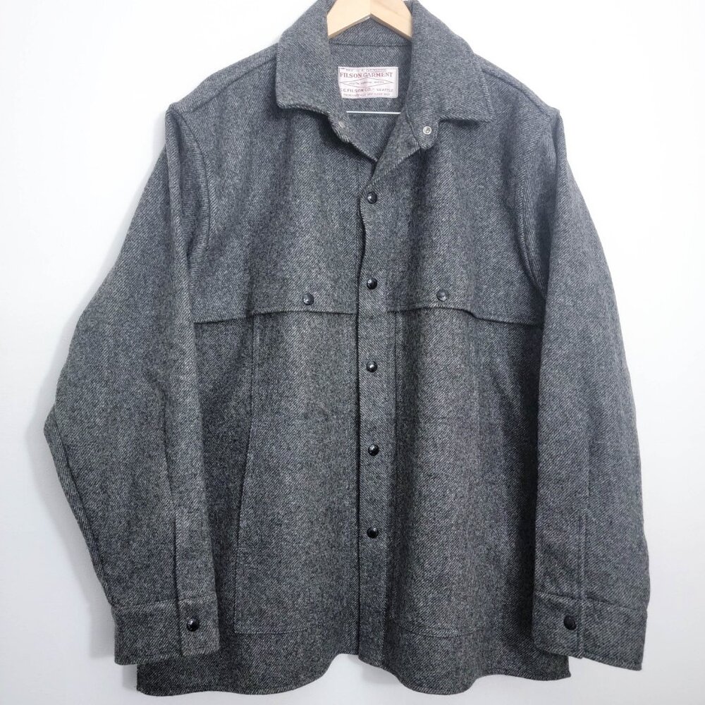 Vintage Filson Mackinaw Wool Cape Coat in Grey HerringboneTwill XXL